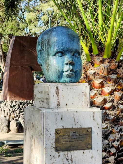 A sculpture of a baby's head called Tami.