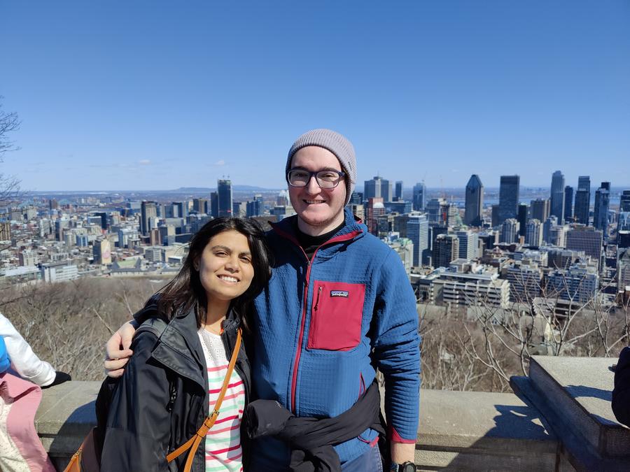 Me and Aishwarya in front of the view of Montreal from Mount Royal.