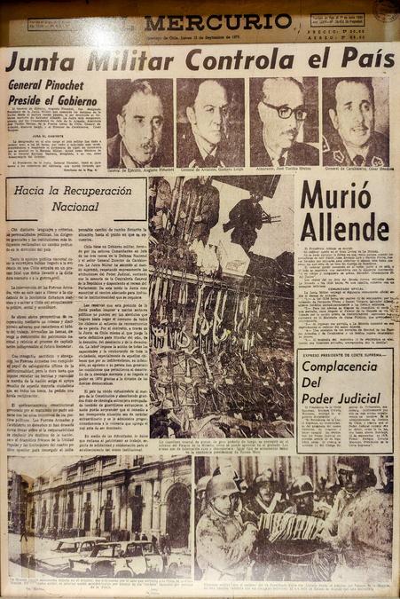 The front page of El Mercurio reporting on the coup.