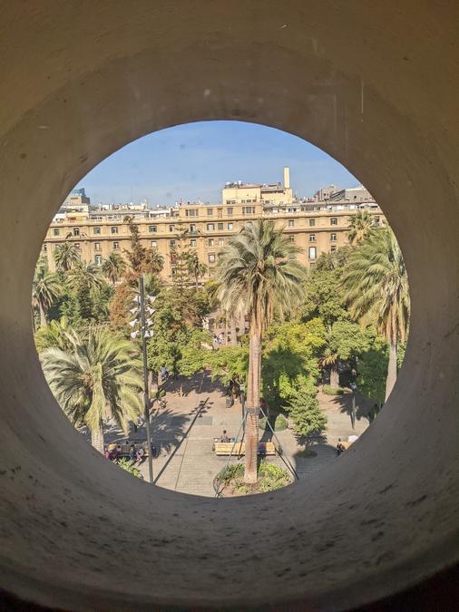 View of the Plaza de Armas from the porthole window in the Museum tower.