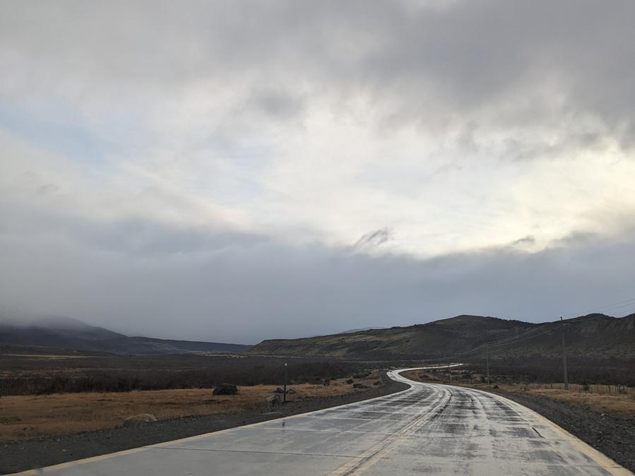 The end of the world highway snakes through the Patagonian terrain.